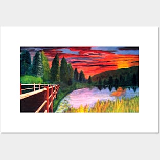 Big Bear Lake Bridge at Sunrise Landscape Posters and Art